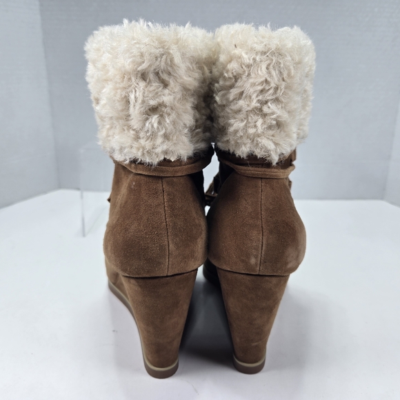 CECELIA NEW YORK North Star Chestnut Suede Leather Faux Fur Wedge Boots Size 8.5 - Picture 3 of 11